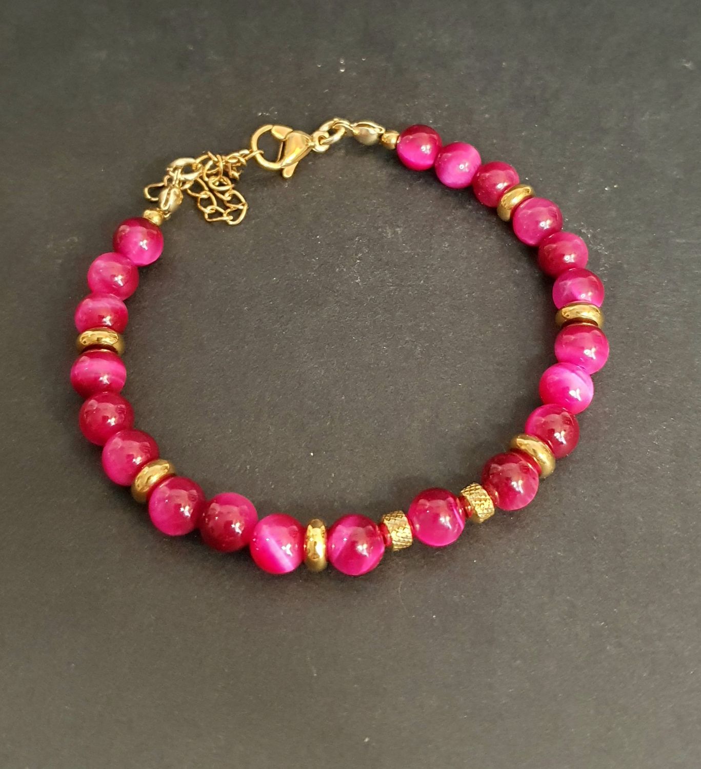 Bracelet Oeil de tigre chauffé Fushia 