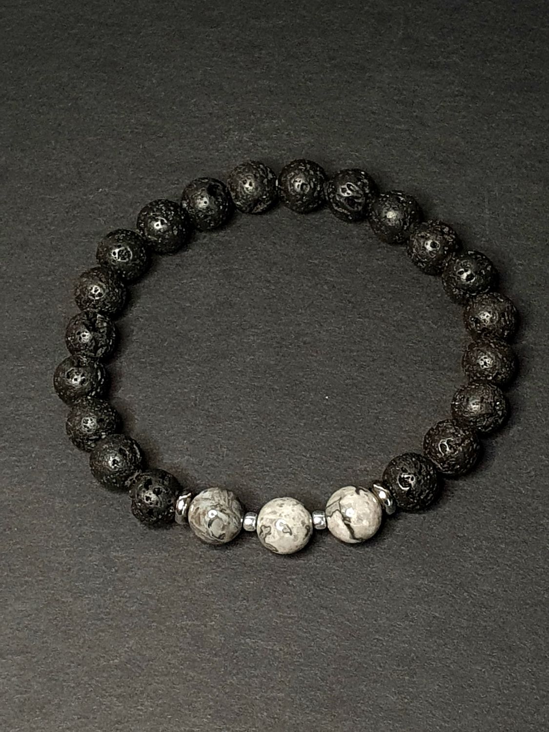 Bracelet Homme Jaspe Picasso &amp; Pierre de lave 8mm