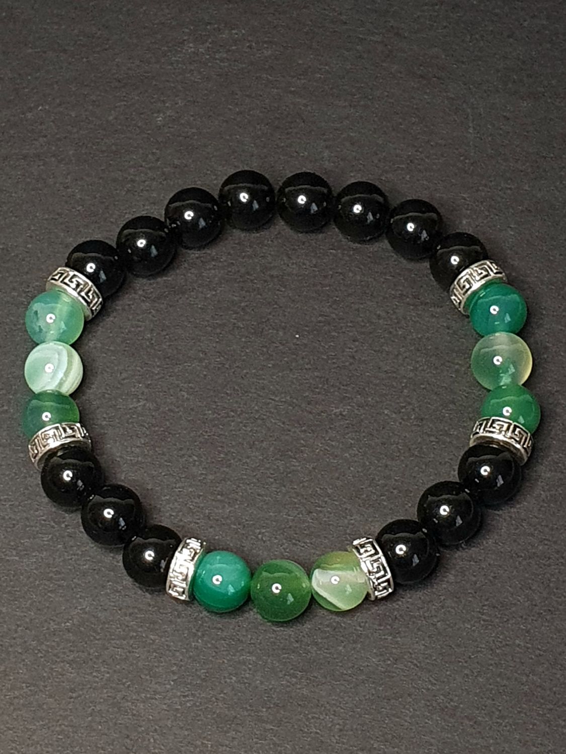 Bracelet Homme Obsidienne Noire &amp; Agate verte 8mm