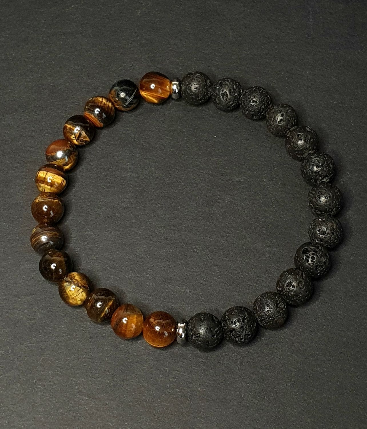 Bracelet Homme Oeil de tigre &amp; Pierre de lave MoitMoit