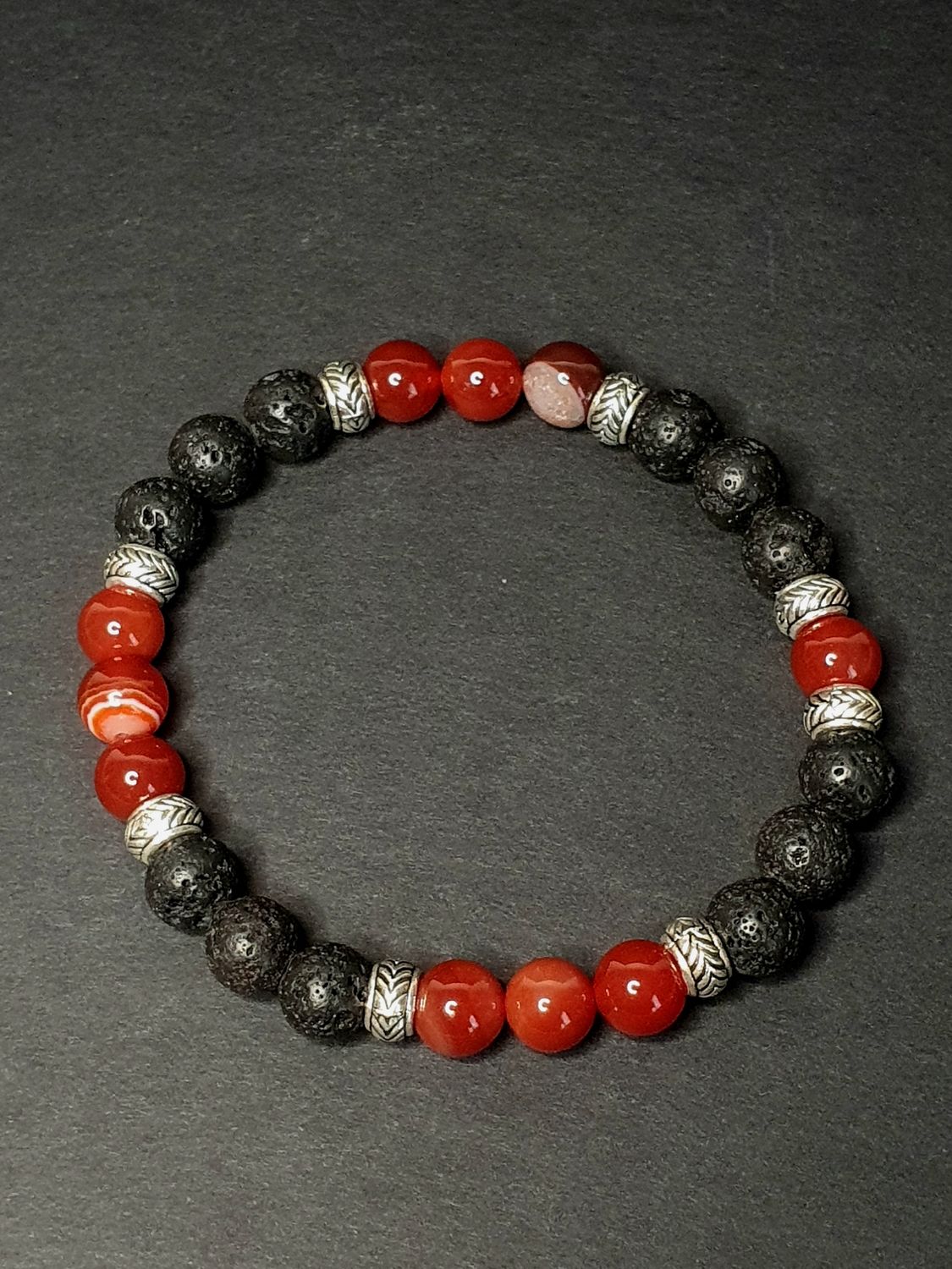 Bracelet Homme cornaline Rubanée &amp; Pierre de lave