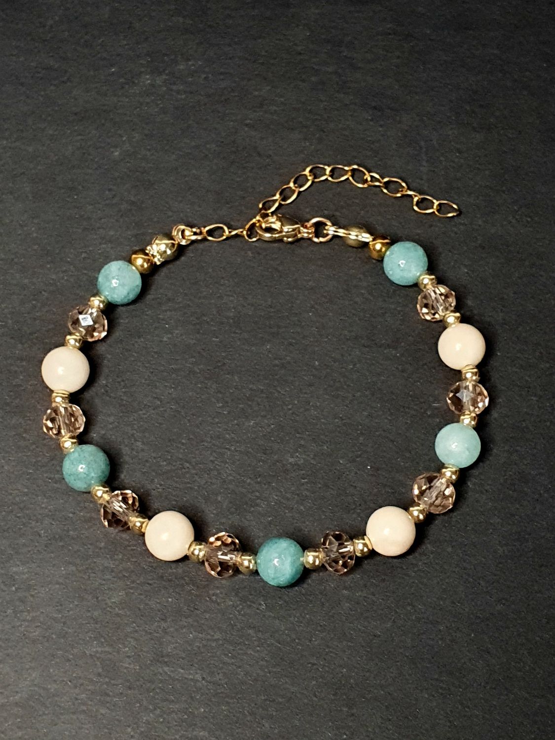 Bracelet jade bleu azur - jade beige - PdV Champagne