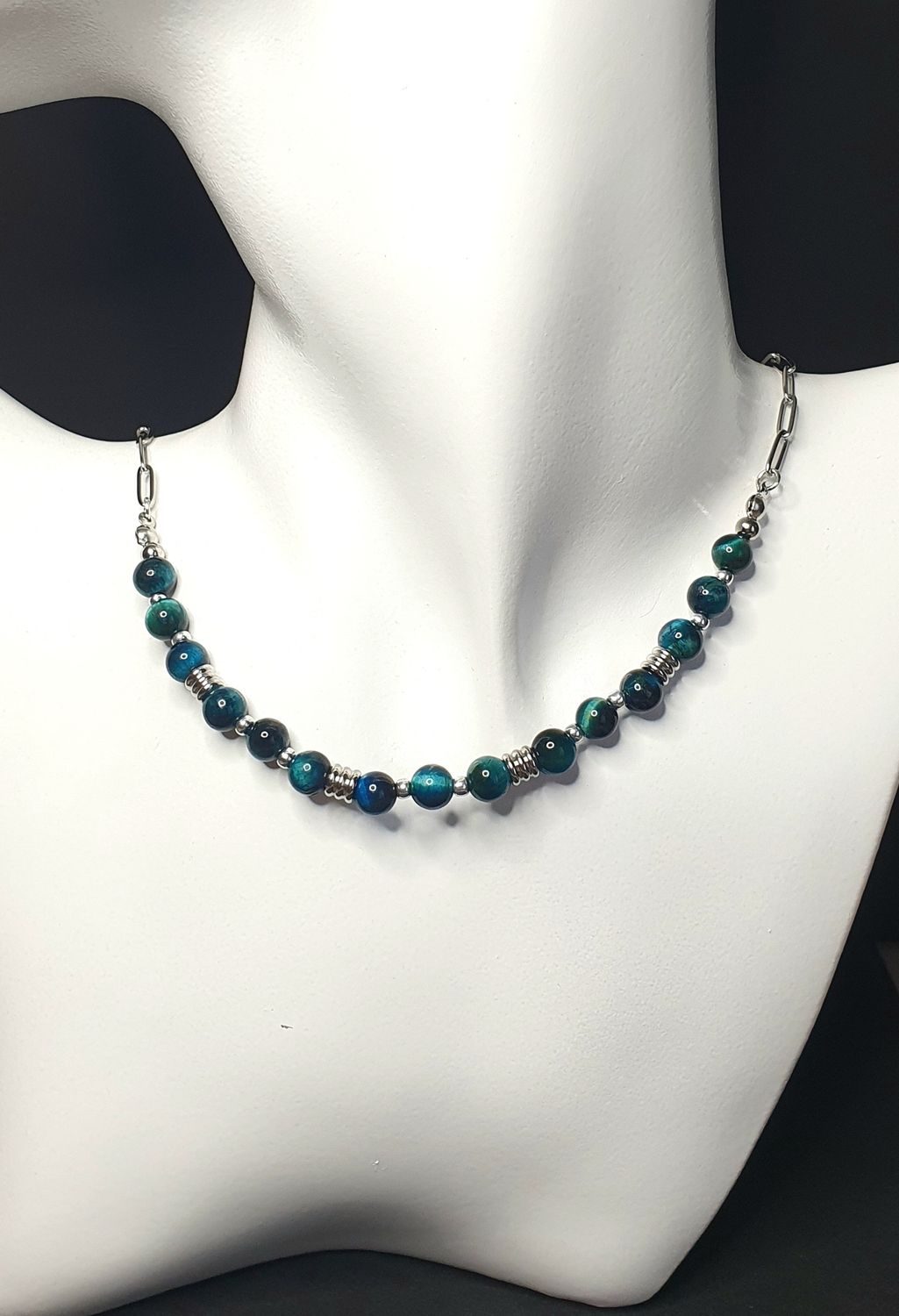 Collier City Oeil de tigre Turquoise 6mm