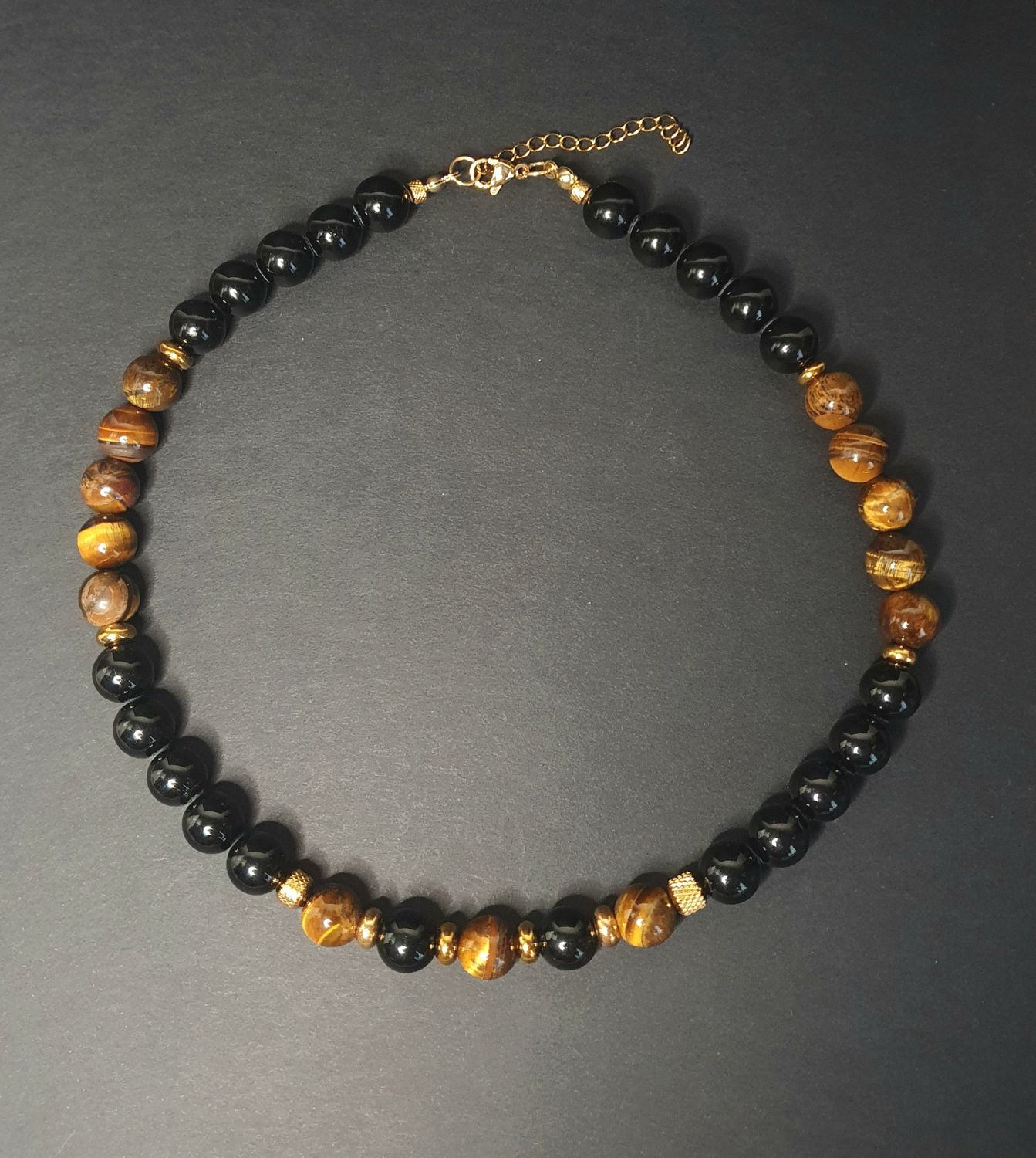 Collier Homme Oeil de tigre &amp; Obsidienne Noire 10mm