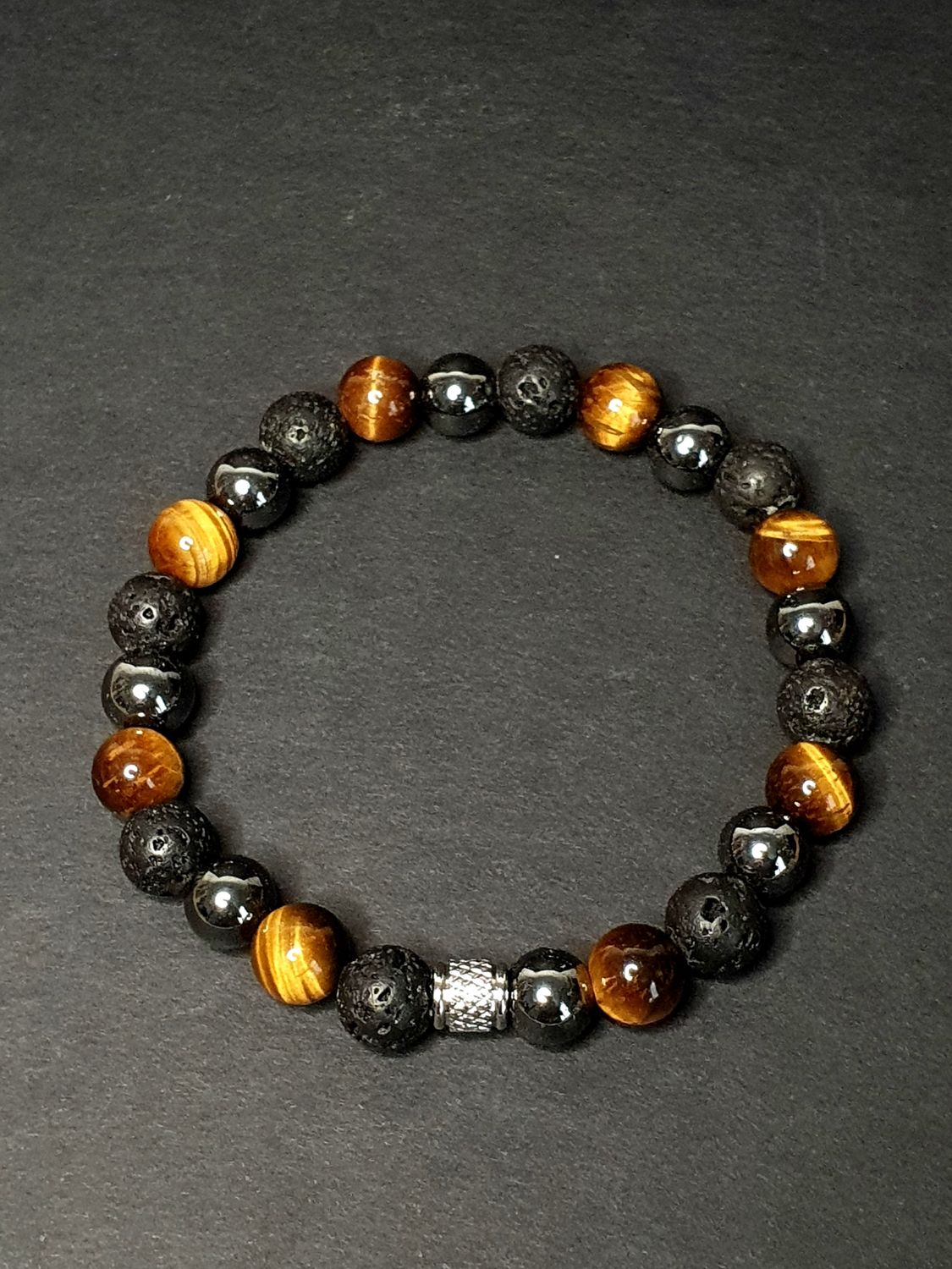 Bracelet Homme Oeil de tigre - Hématite - Obsidienne Noire