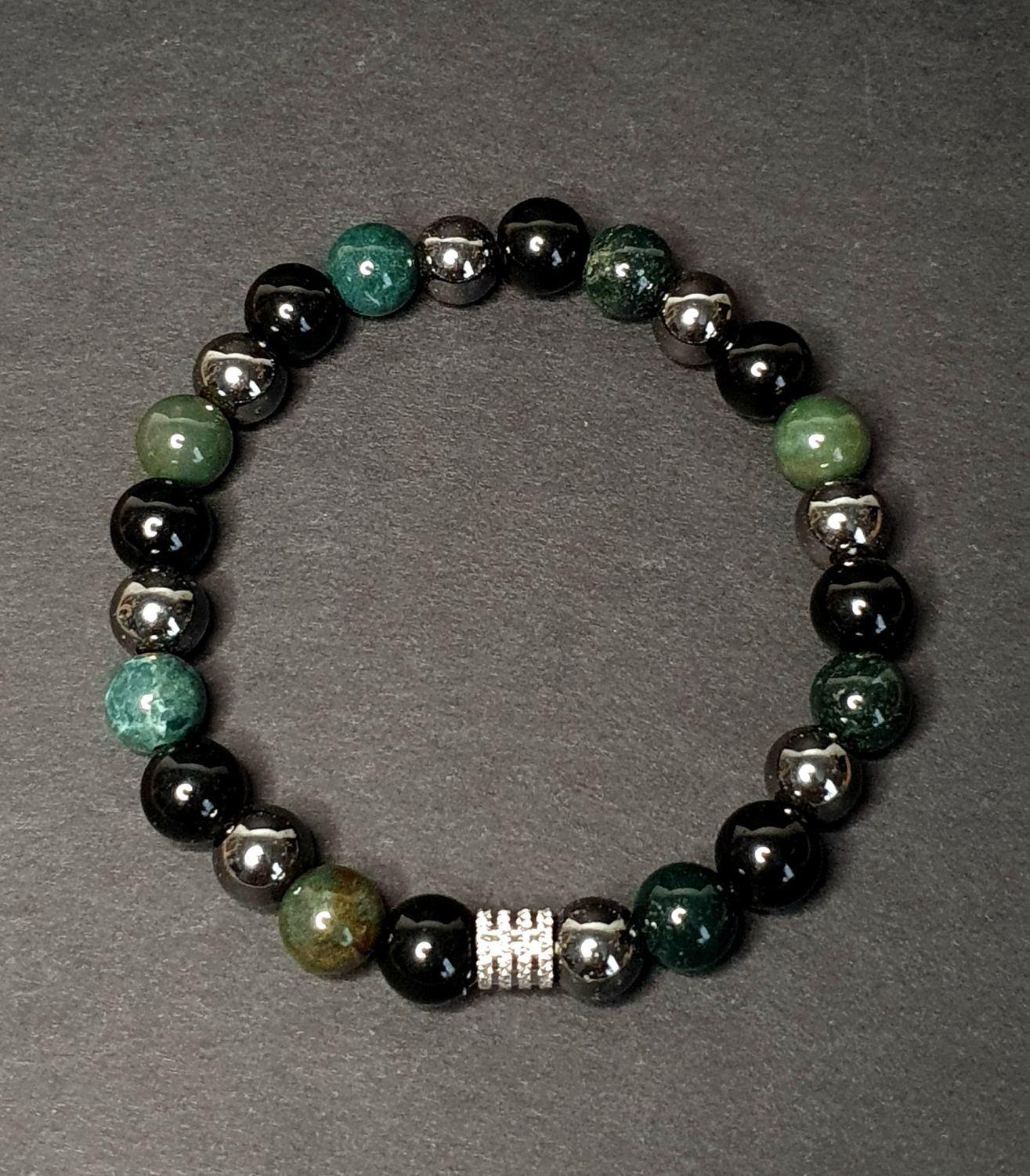 Bracelet Homme Agate mousse - Obsidienne Noire - Hématite
