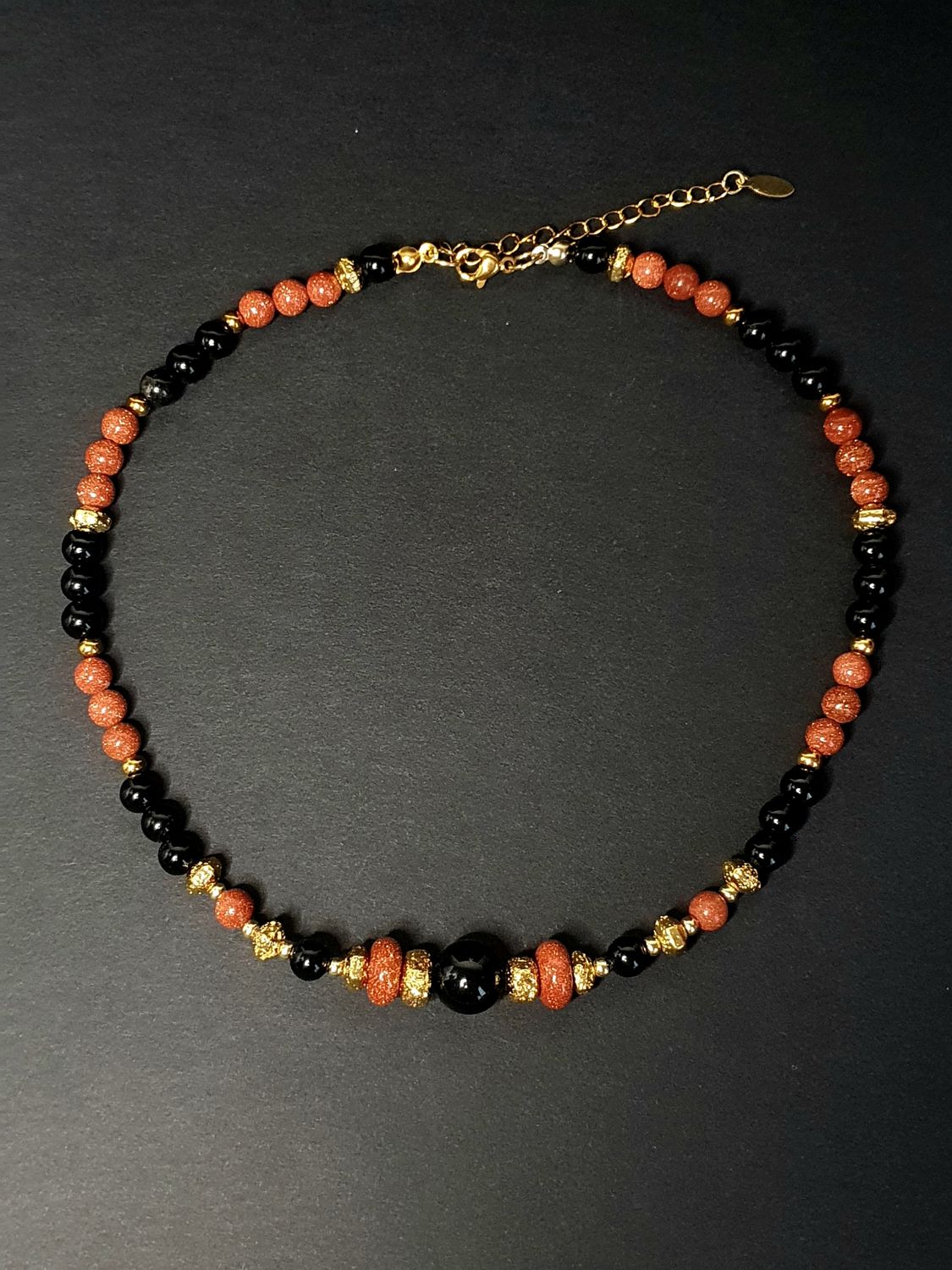Collier Grès émaillé et Obsidienne Noire