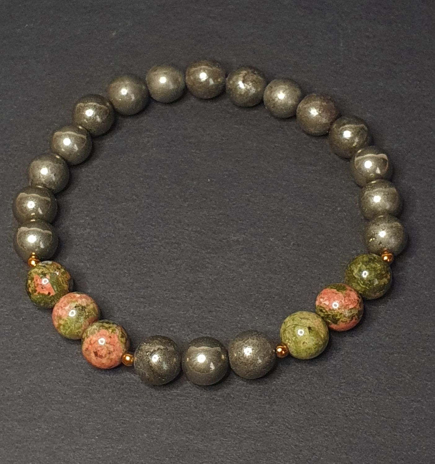 Bracelet Homme Unakite &amp; Pyrite 8mm