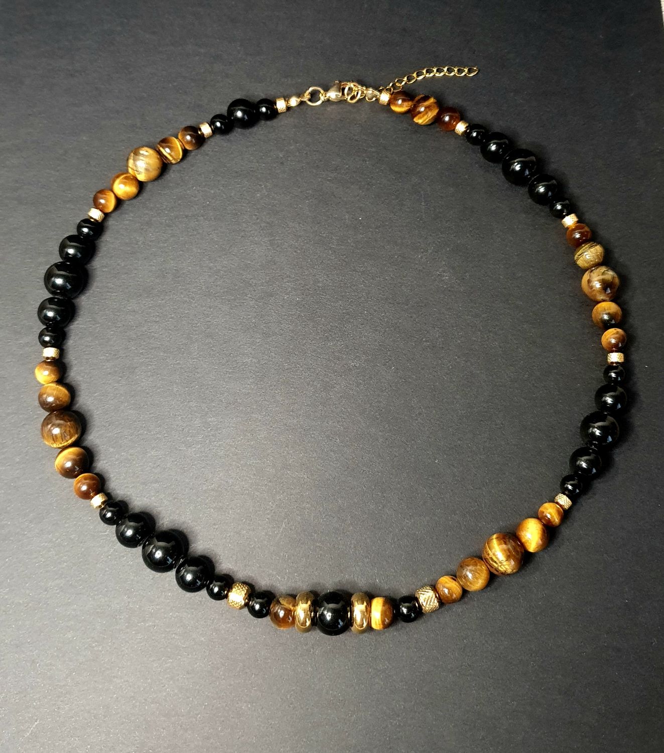 Collier Homme Oeil de tigre &amp; Obsidienne Noire Multi