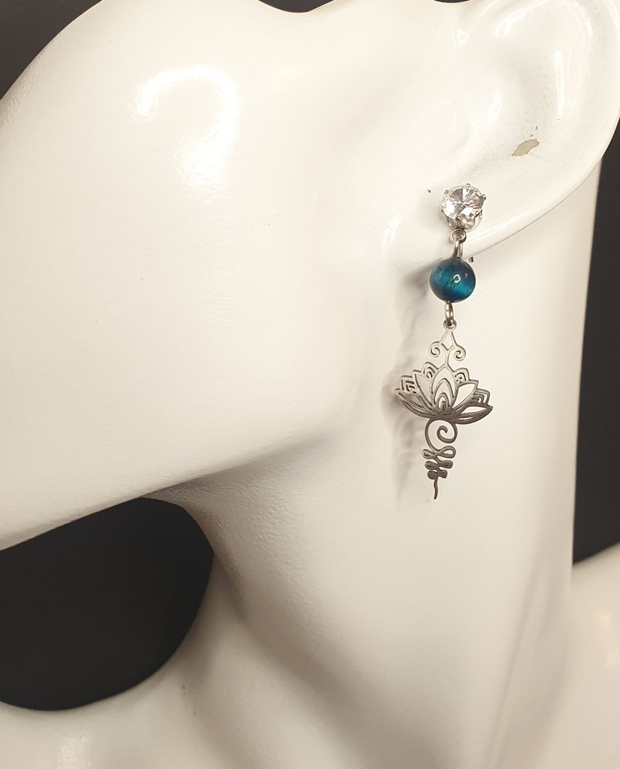 Boucles d'oreilles Lotus Oeil de tigre turquoise