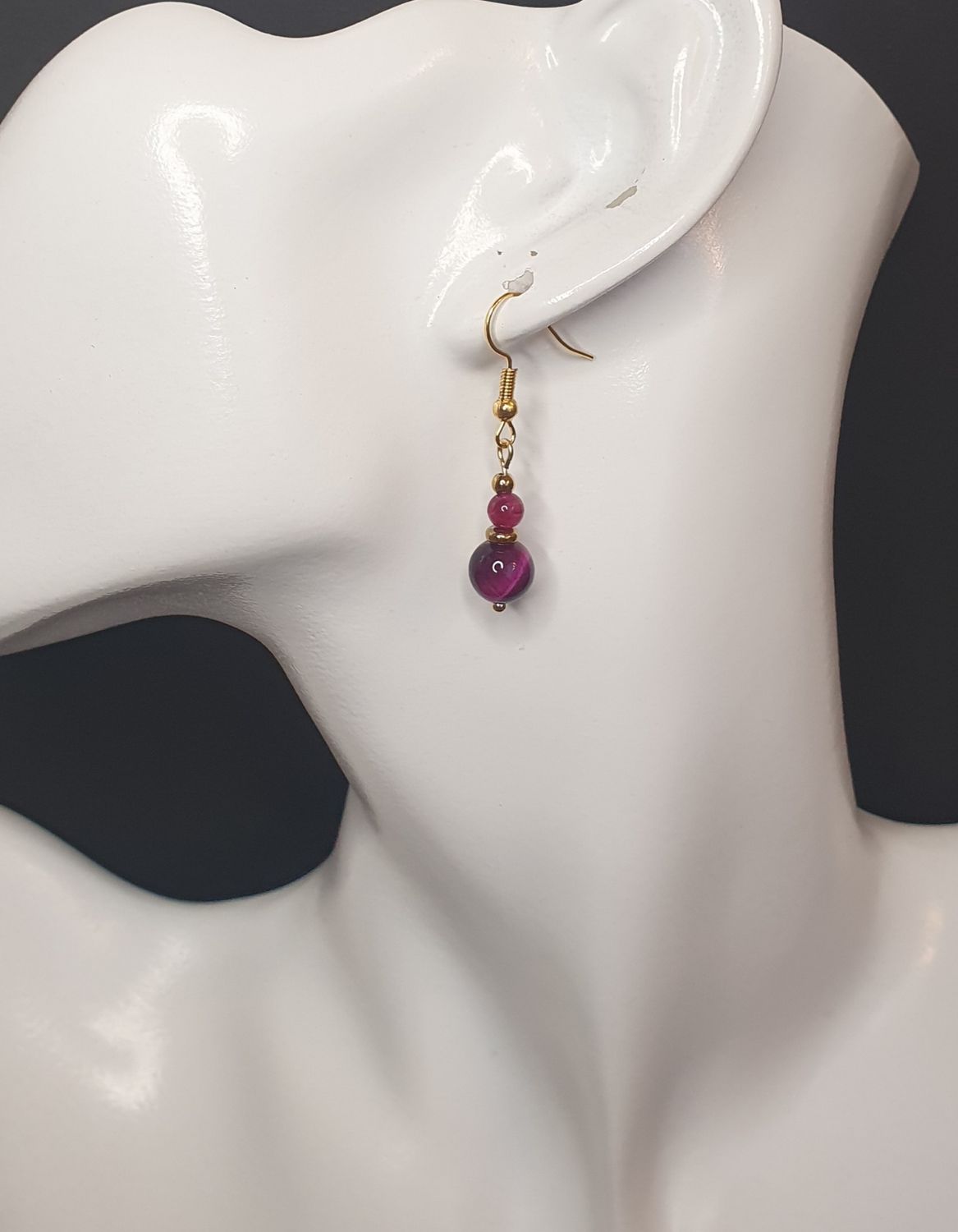 Boucles d'oreilles Duo Oeil de tigre chauffé Violet