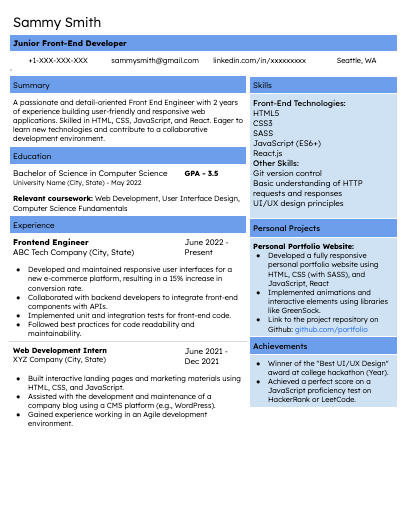 Front End Resume Template (2+ Years)