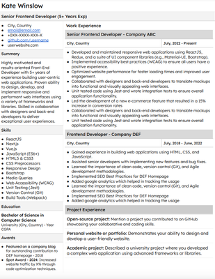 Front End Resume Template (5+ Years)
