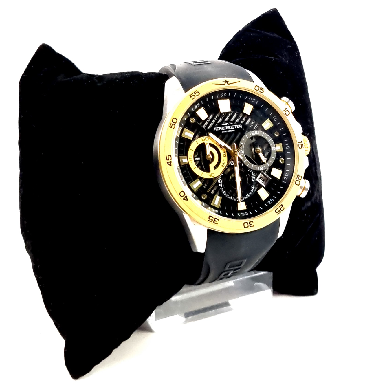 Aeromeister, AM5101, Herenhorloge, 43MM, 5ATM. Rubberen Band, Goudkleurig | In Nette Staat
