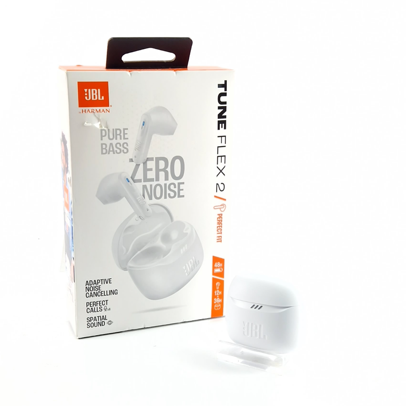 JBL, Tune Flex 2, Draadloze Oordopjes, Wit/White, Incl. Doos, Incl bon met Garantie T/M 24-01-2027 | In Nette Staat