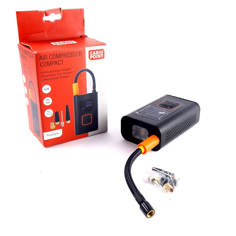 Car Point Compact Air Compressor, 60W, 16/min, 10,3 Bar, Powerbank | Nieuw In Doos