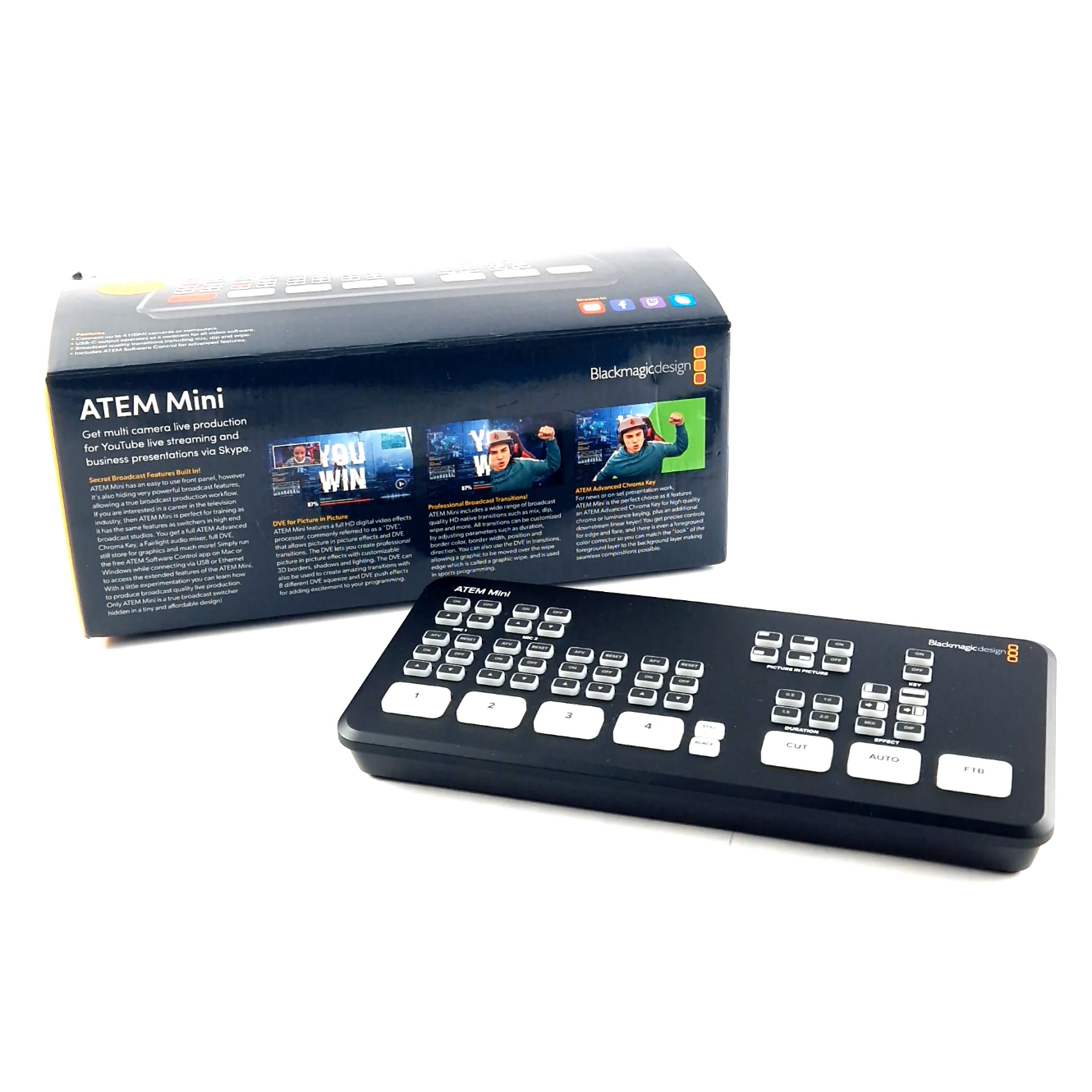 Black Magic, ATEM Mini, Switch, 5x HDMI, 1X Ethernet, 2x Aux, 1x USB-C, Zwart/Black, Incl. Doos | In Nette Staat