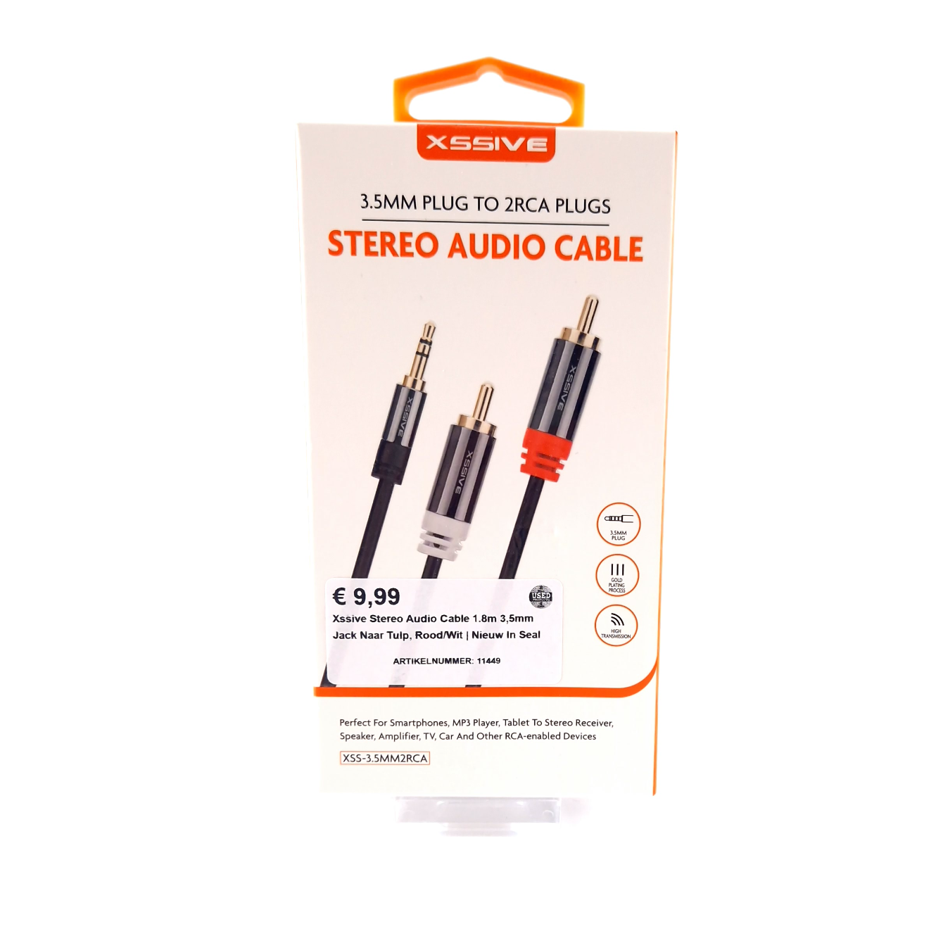 Xssive Stereo Audio Cable 1.8m 3,5mm Jack Naar Tulp, Rood/Wit | Nieuw In Seal