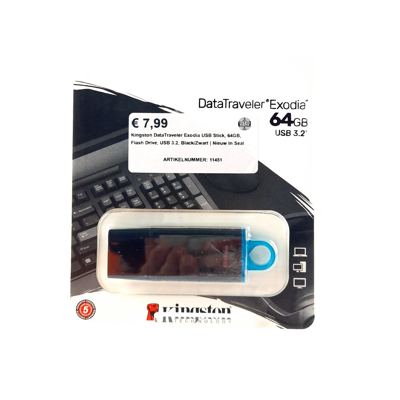 Kingston DataTraveler Exodia USB Stick, 64GB, Flash Drive, USB 3.2, Black/Zwart | Nieuw In Seal