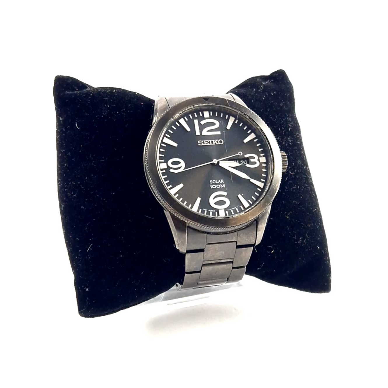 Seiko, V158-0AR0, Heren horloge, Solar, Stainless Steel, 10ATM, Zwart/Black, Excl. extra Schakels | Incl. Garantie