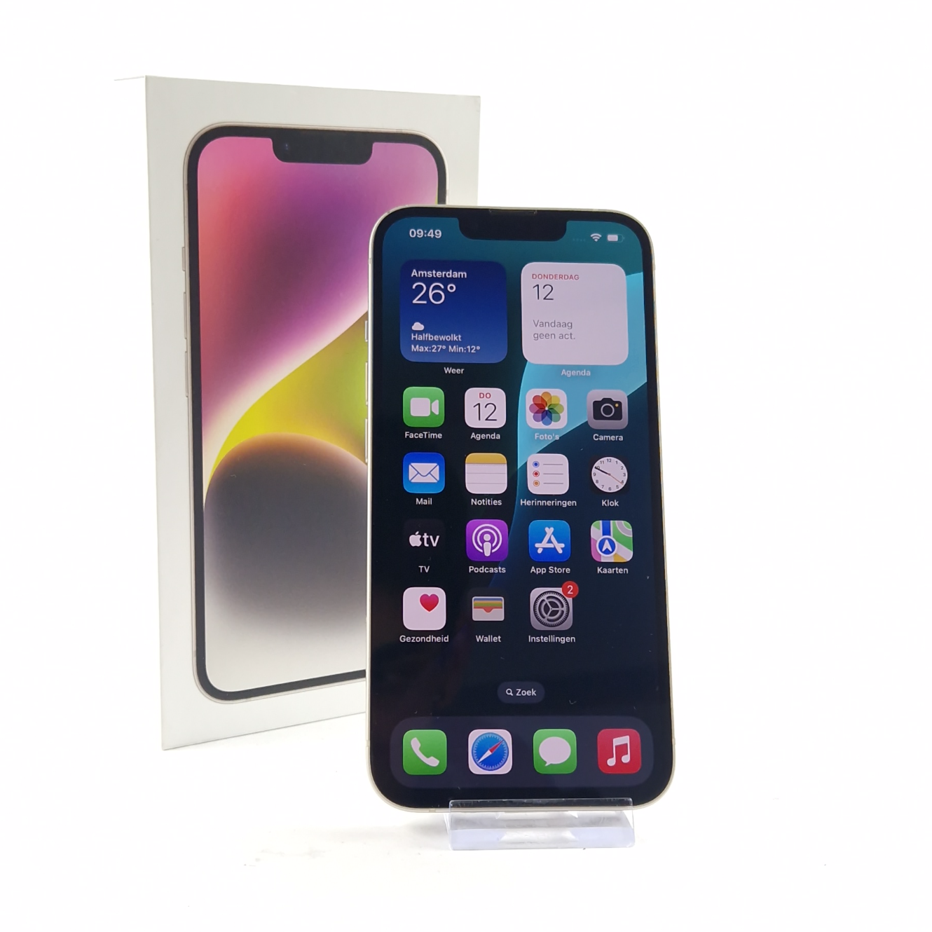 Apple Iphone 14, 256GB, 85 Procent Batterij, White/Wit,  Krasvrij Scherm, Incl. Doos | In Nette Staat