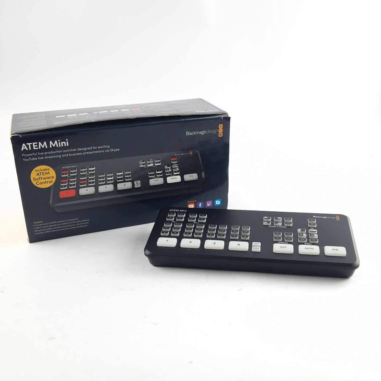 BlackMagic, ATEM Mini, Switch, 5x HDMI, 1X Ethernet, 2x Aux, 1x USB-C, Zwart/Black, Incl. Doos | In Nette Staat