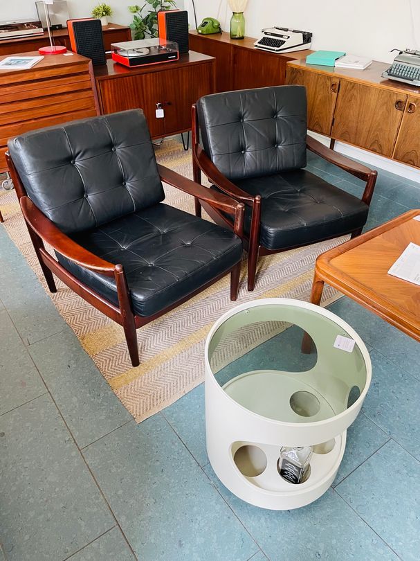 Teak Leder Lounge Chairs
