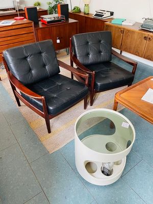 Teak Leder Lounge Chairs