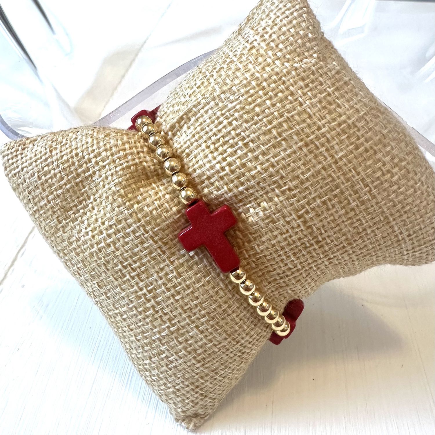 Red Marble Cross Bracelet