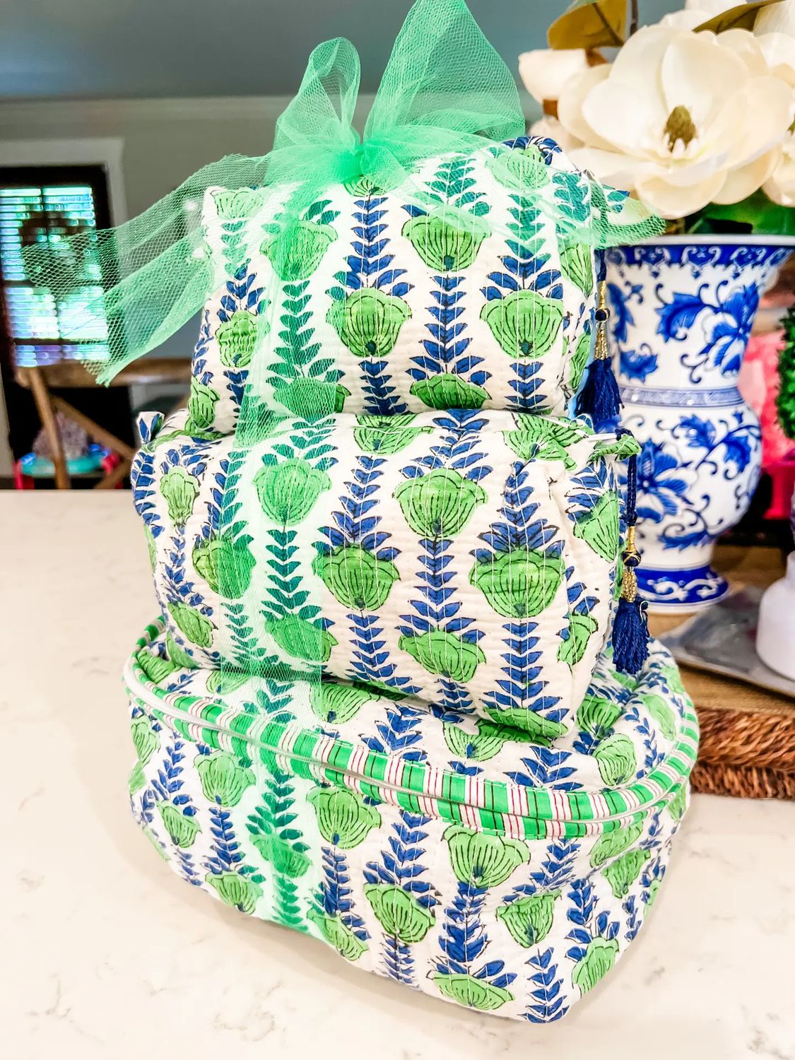 Green Blooms Cosmetic Bags