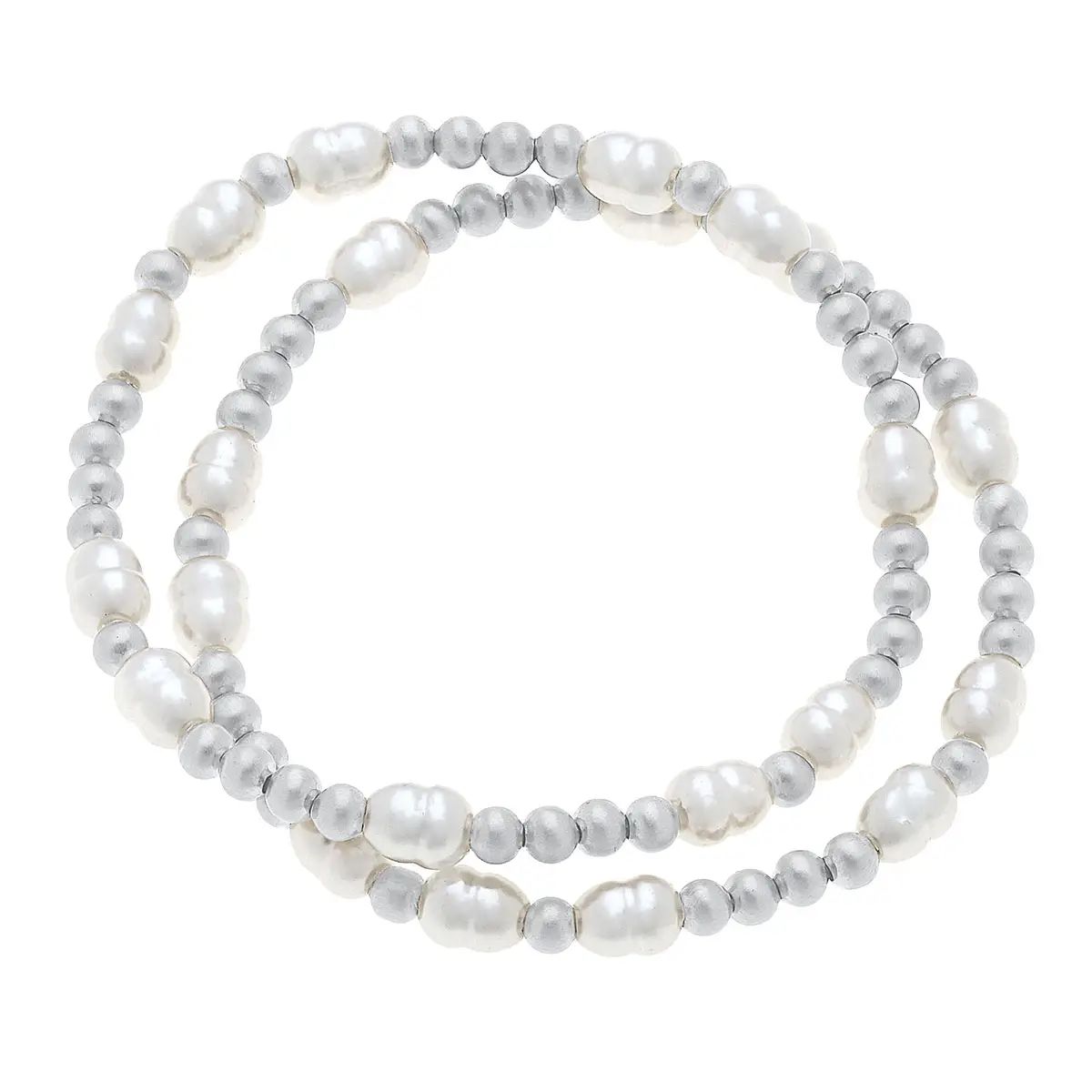 Silver Bead &amp; Pearl Stretch Bracelet