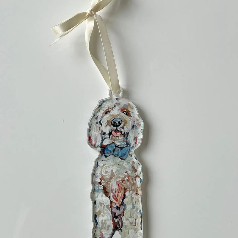 Goldendoodle Blue Bow Ornament