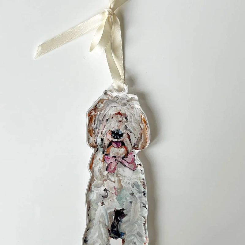 Goldendoodle Pink Bow Ornament