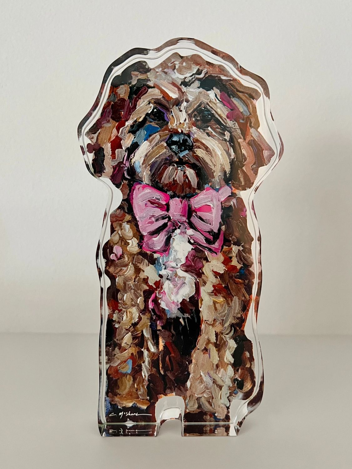 Cavapoo Pink Bow Acrylic Block