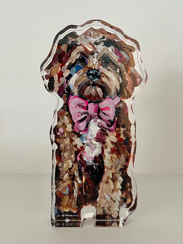 Cavapoo Pink Bow Acrylic Block