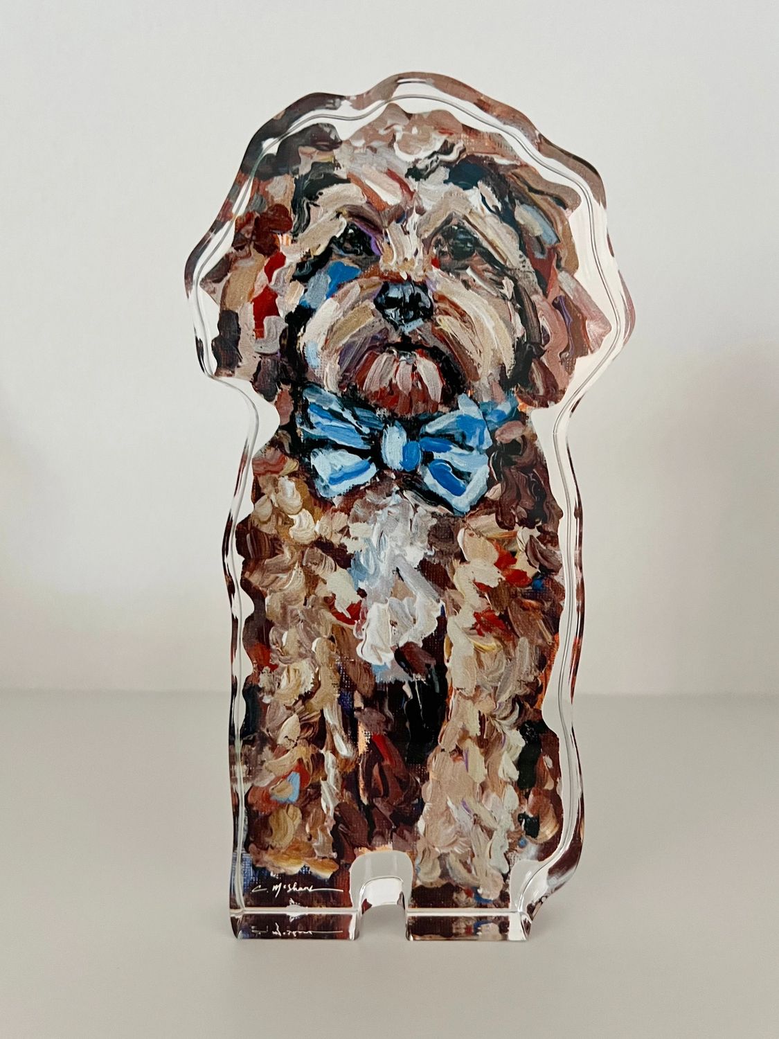 Cavapoo Blue Bow Acrylic Block