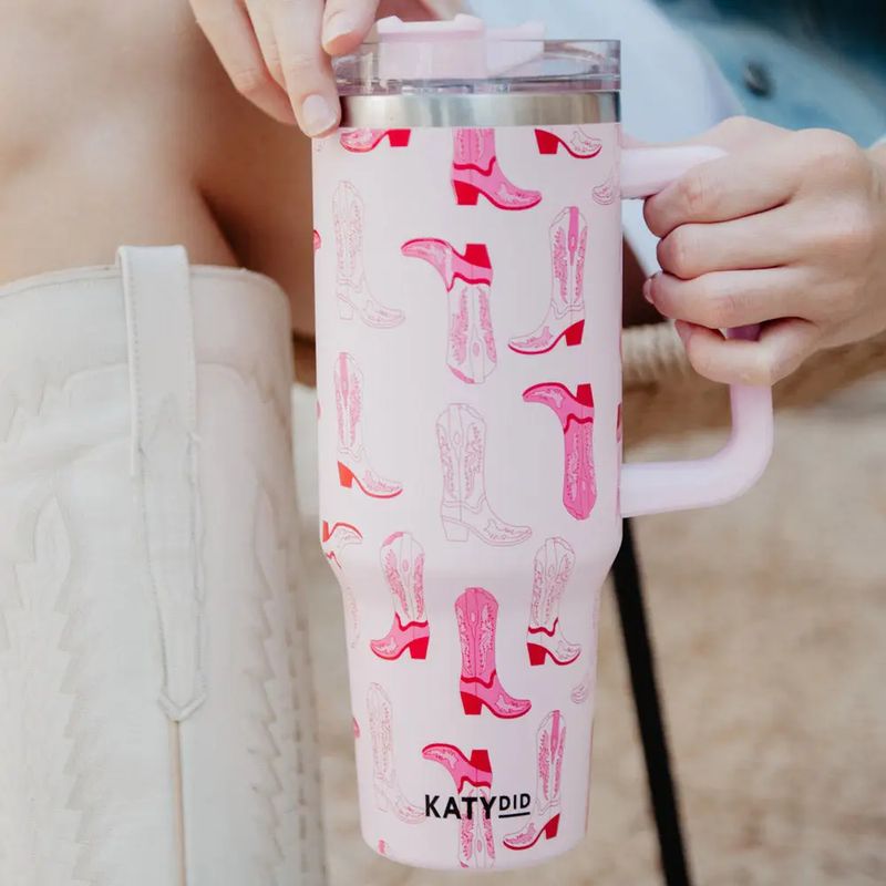 Pink Western Boots Tumbler Cup