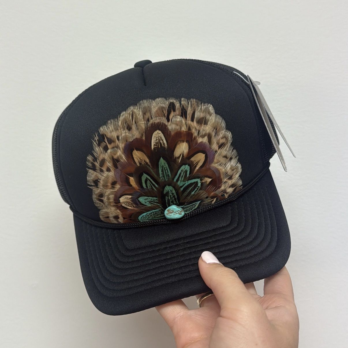 Feather Trucker Hat - Turquoise