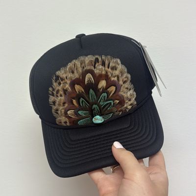 Feather Trucker Hat - Turquoise