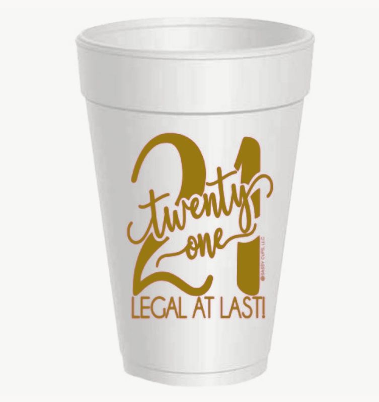 21st Styrofoam Cups - Gold