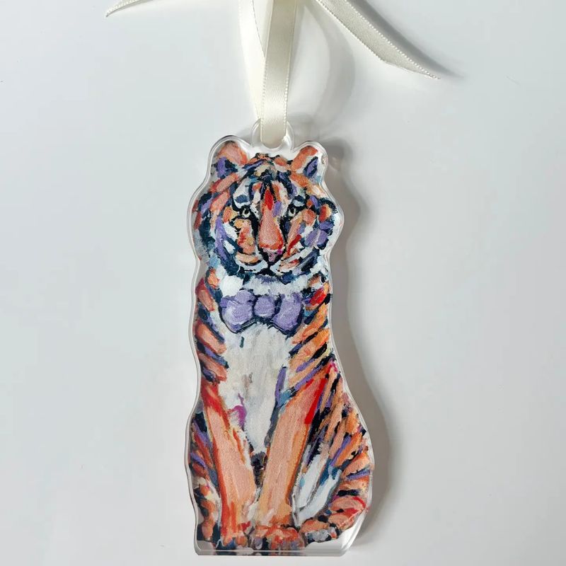 Purple and Orange Tiger Acrylic Ornament