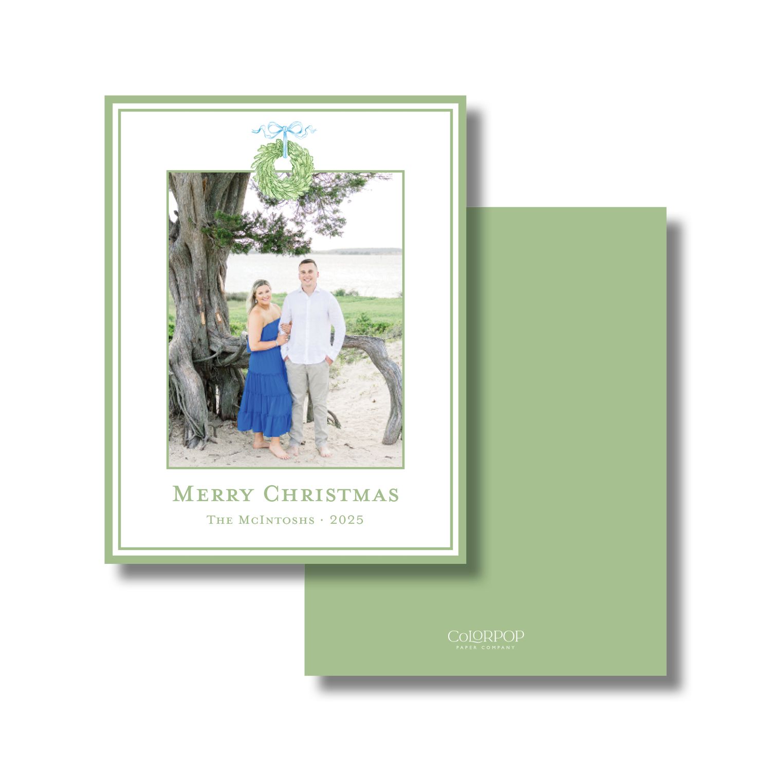 Green Wreath Christmas Cards