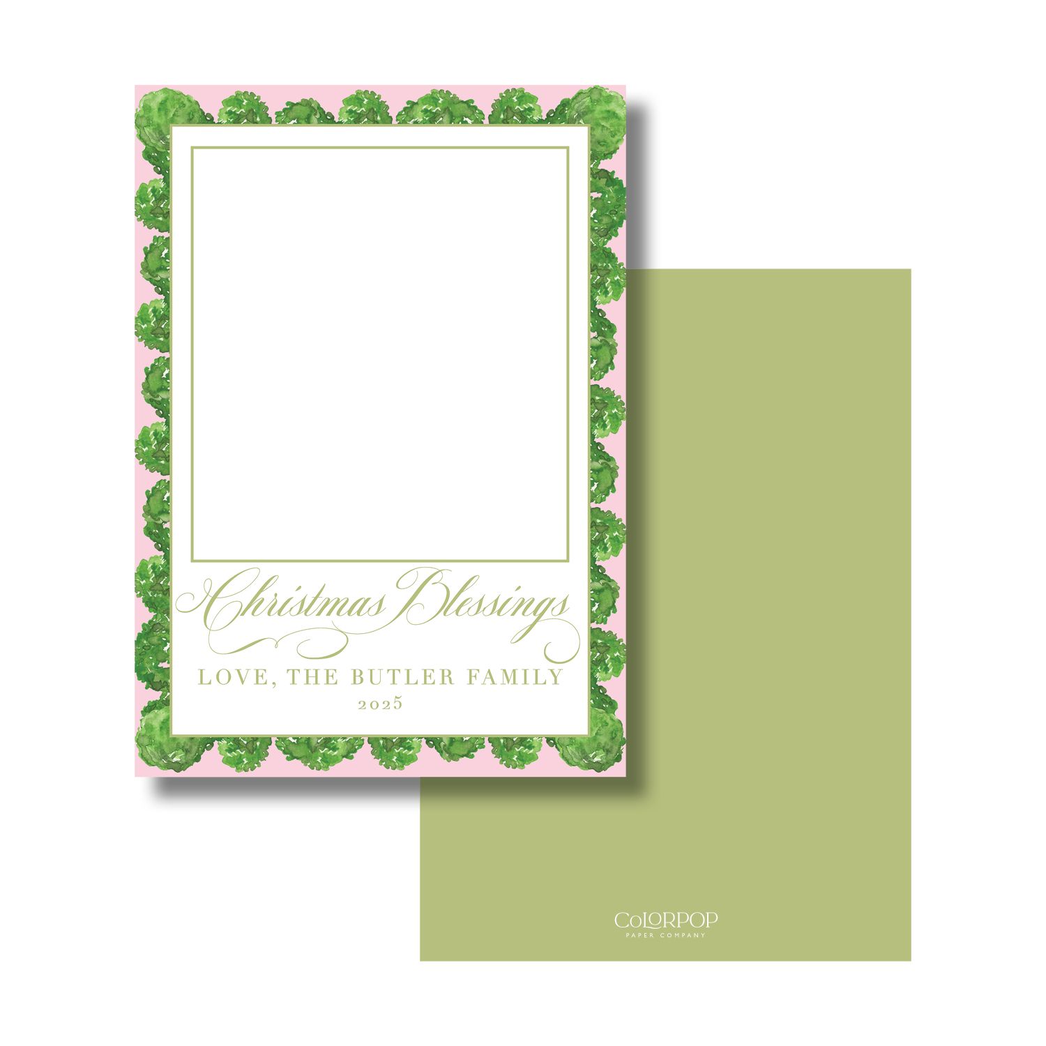 Pink Greenery Christmas Cards