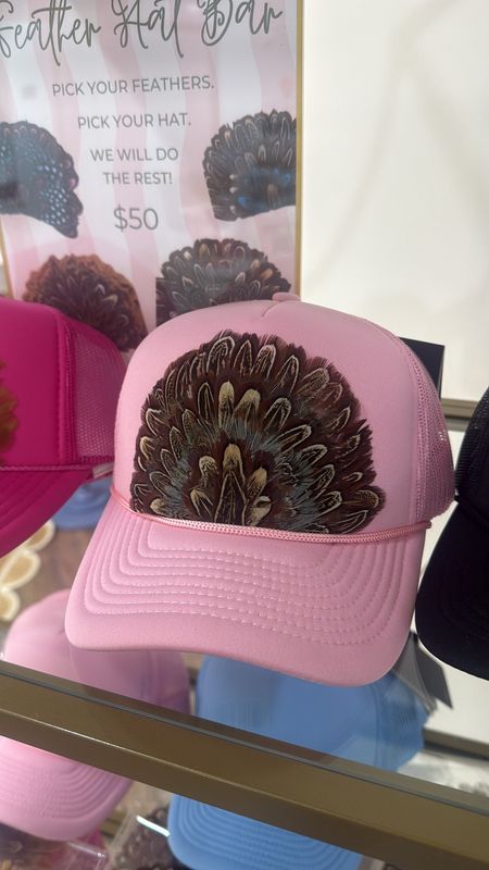 Feather Trucker Hat - Baby Pink