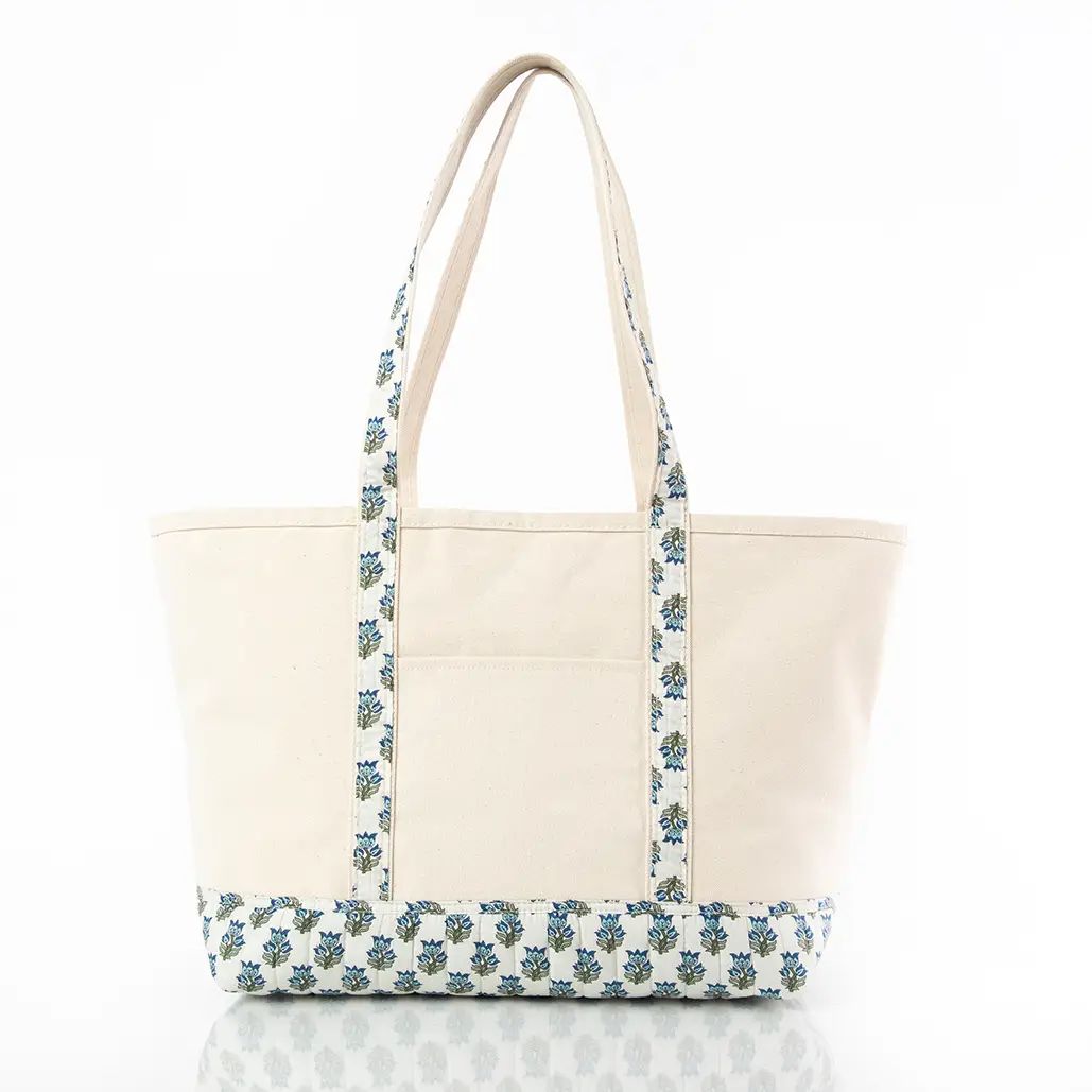 Large Classic Tote - Blue &amp; Green Floral