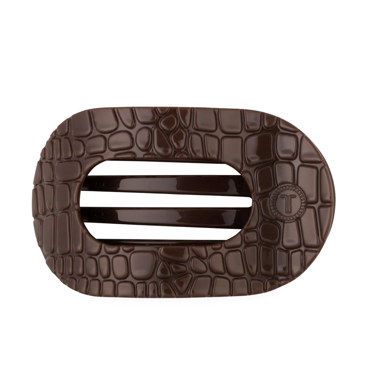 Large Flat Hair Clip - Brown Crocodile