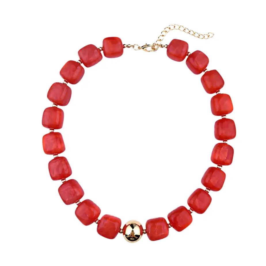 Chunky Beaded Necklace - Red