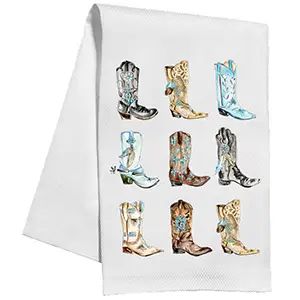 Brown and Turquoise Boot Kitchen Towel