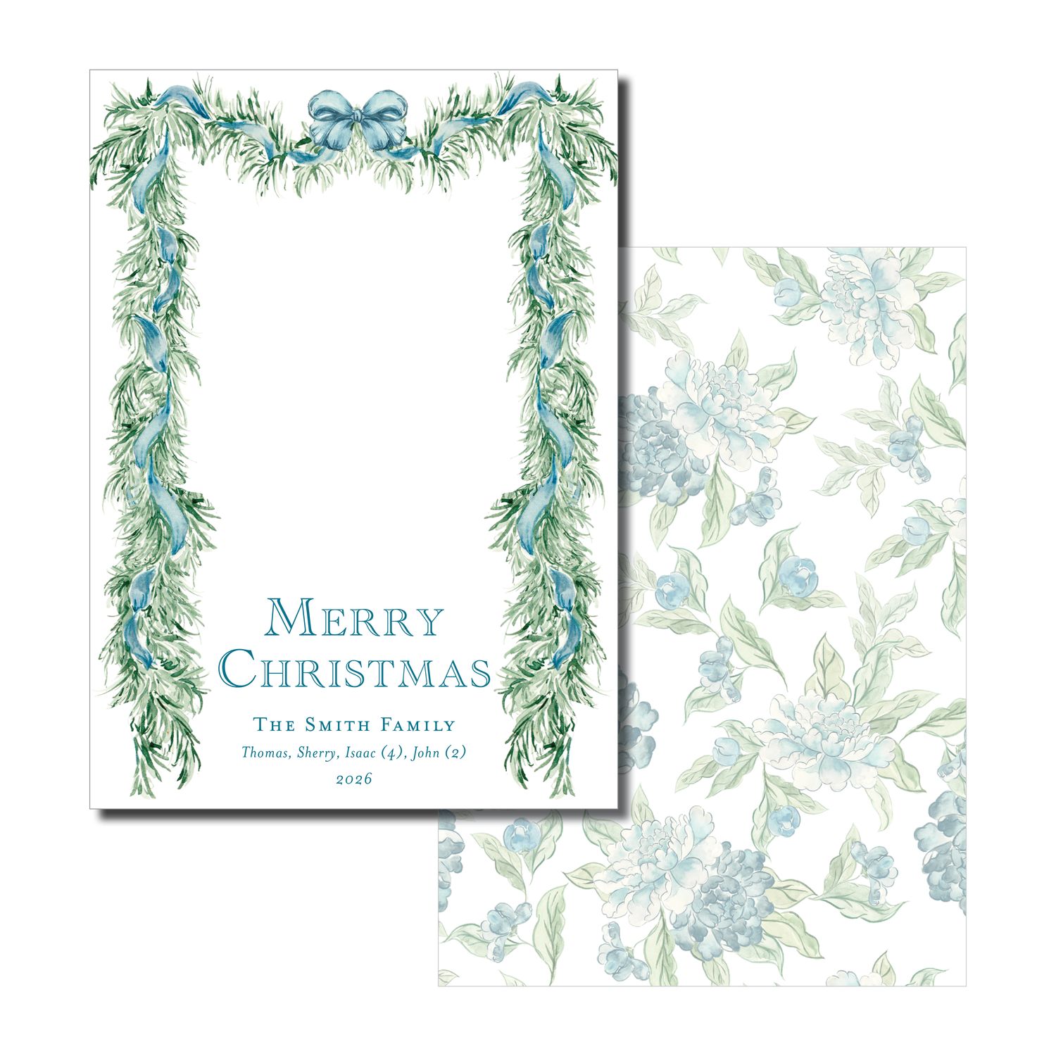 Blue Garland Christmas Card