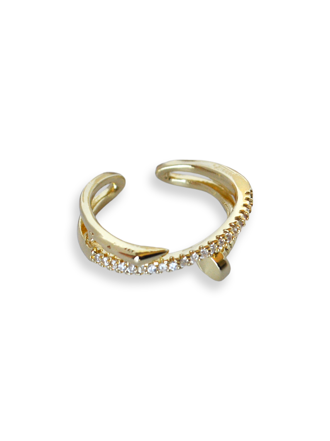 Anillo abierto dorado con pavé lateral